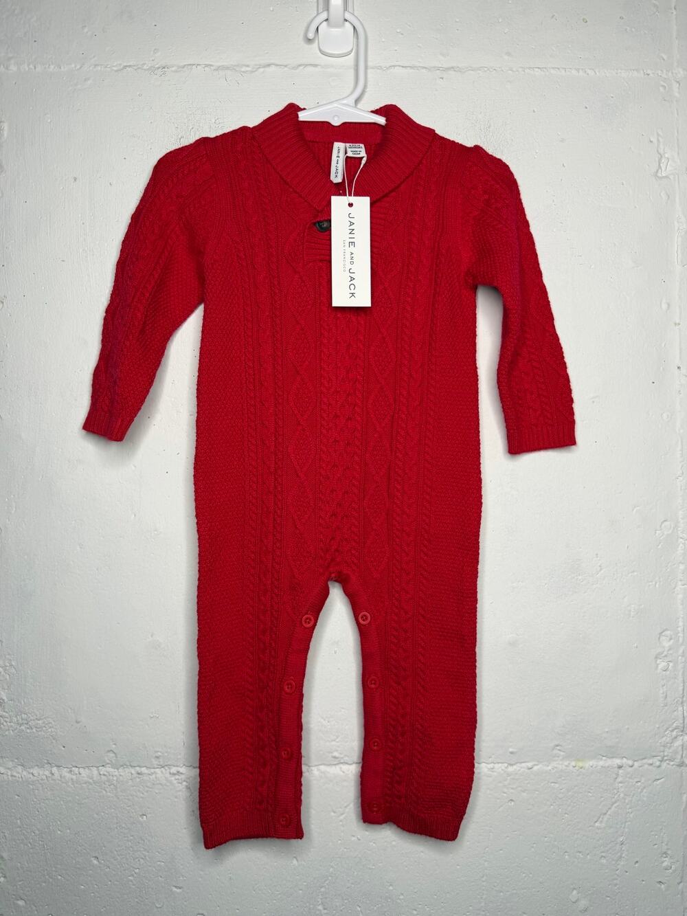 NEW Janie and Jack Boys Red Knit Jumpsuit Size 6-12 months Holiday
